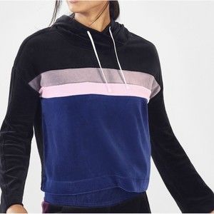 Fabletics Georgina Sweatshirt II velvet striped cropped hoodie size‎ SMALL
